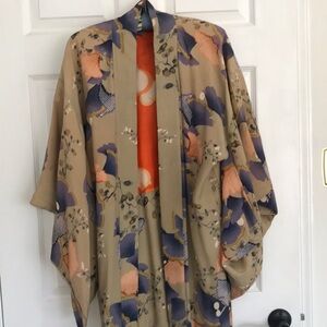 Vintage Floral Kimono with Orange Lining